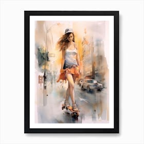 Girl Skateboarding In Sao Paulo, Brazil Watercolour 4 Art Print