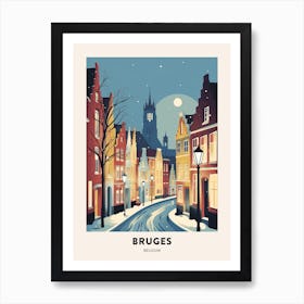 Winter Night  Travel Poster Bruges Belgium 2 Art Print