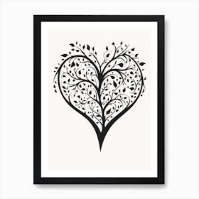 Minimalist Black & White Tree Branch Heart 1 Art Print