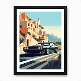 A Dodge Challenger In Amalfi Coast, Italy, Car Illustration 4 Art Print