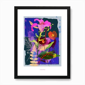 Lisianthus 1 Neon Flower Collage Poster Art Print