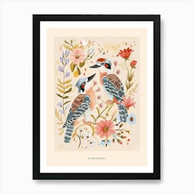 Folksy Floral Animal Drawing Kookaburra Poster Art Print