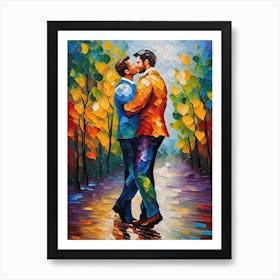 Two Lovers Kissing In The Park Art Print