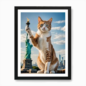 Meow on the Move: Selfies with Global Sights Statue Of Liberty Cat Art Print