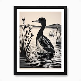 B&W Bird Linocut Canvasback 3 Art Print