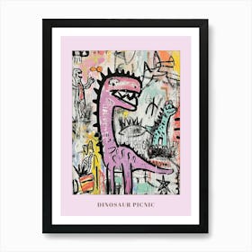 Abstract Pink Blue Graffiti Style Dinosaur Picnic 2 Poster Art Print