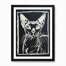 Cornish Rex Cat Linocut Blockprint 5 Art Print