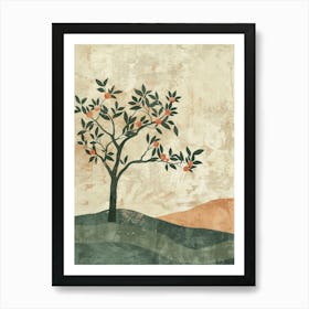 Peach Tree Minimal Japandi Illustration 3 Art Print