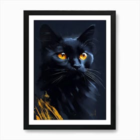 Black Cat With Yellow Eyes Art Print