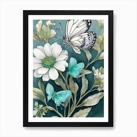 Butterflies And Flowers 7 Art Print