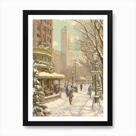 Vintage Winter Illustration Chicago Usa 2 Art Print