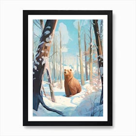 Winter Brown Bear 3 Illustration Art Print