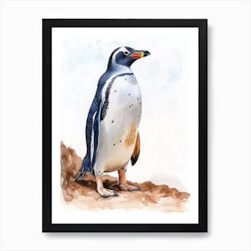 Humboldt Penguin King George Island Watercolour Painting 2 Art Print