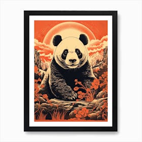 Panda Art In Woodblock Printing Style 3 Art Print