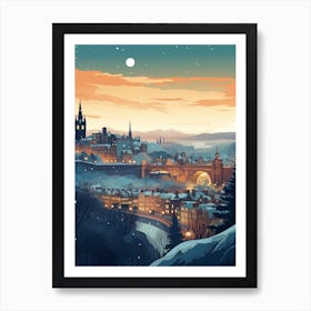 Winter Travel Night Illustration Edinburgh Scotland 3 Art Print