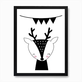Scandi Black Reindeer With Banner Art Print