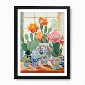 Cactus Painting Maximalist Still Life Acanthocalycium Cactus 5 Art Print