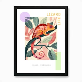 Coral Chameleon Modern Illustration 1 Poster Art Print