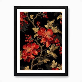 Chinese Witch Hazel 1 William Morris Style Winter Florals Art Print