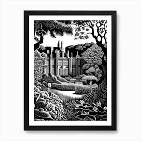 Mount Stewart House And Gardens, 1, United Kingdom Linocut Black And White Vintage Art Print