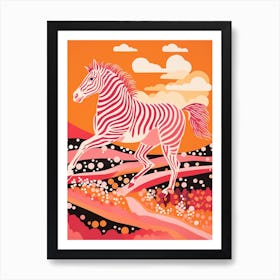 Zebra Running Linocut Inspired  4 Art Print