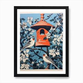 Bird And Bird Feeder Floral 1 Art Print
