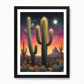 Neon Cactus Glowing Landscape (17) Art Print