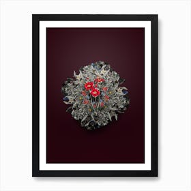 Vintage Chilian Guem Floral Wreath on Wine Red n.2603 Art Print