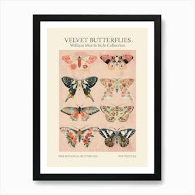 Velvet Butterflies Collection Pink Botanical Butterflies William Morris Style 4 Affiche