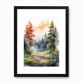 Taiga watercolor landscape, high quality watercolor forest background.16 Art Print