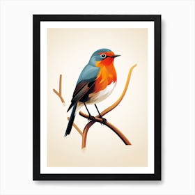 Colourful Geometric Bird European Robin 2 Art Print