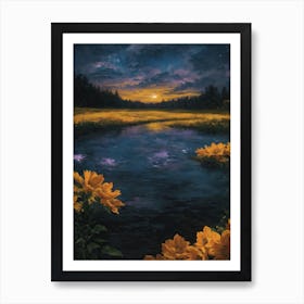 Yellow Flowers On A River Art Print