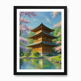 Kyoto Pagoda Cherry Blossoms Mount Fuji Japan Art Print