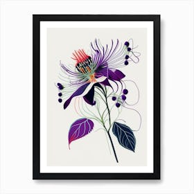 Passion Flower Floral Minimal Line Drawing 2 Flower Art Print