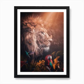 Wild Lion In Tropical Jungle Art Print