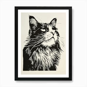 Norwegian Forest Cat Linocut Blockprint 4 Art Print