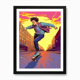 Skateboarding In London, United Kingdom Comic Style 1 Art Print