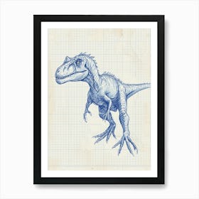 Pteranodon Dinosaur Blue Print Style 1 Art Print