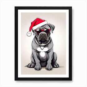 Cane Corso Dog Christmas Hat Art Print