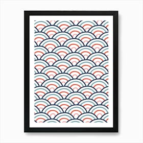 Japanese Style Hand Drawn Lines Scales Blue Red Pink Art Print