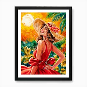 Woman In A Red Dress Art Print