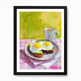 Pink Breakfast Food Poached Eggs 4 Art Print