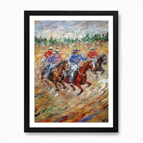 Horse Racing In The Style Of Monet 2 Art Print