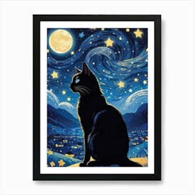 Black Cat At Night Art Print