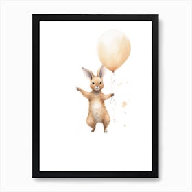 Baby Kangaroo Flying With Ballons, Watercolour Nursery Art 4 Art Print