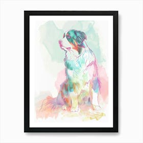 Pastel Bernese Mountain Dog Watercolour Line Illustration 3 Art Print