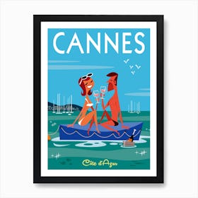 Cannes Pontoon Poster Blue Art Print