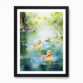 Ducklings Swimming Along 1 Art Print