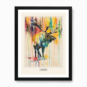 Caribou Colourful Watercolour 1 Poster Art Print