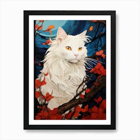 White Cat In The Forest Art Print